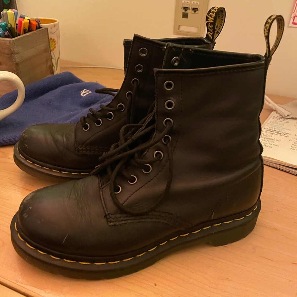 Black doc marten leather lace up boots